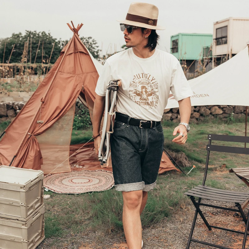 Red Tornado Snow Wash Raw Denim Shorts 