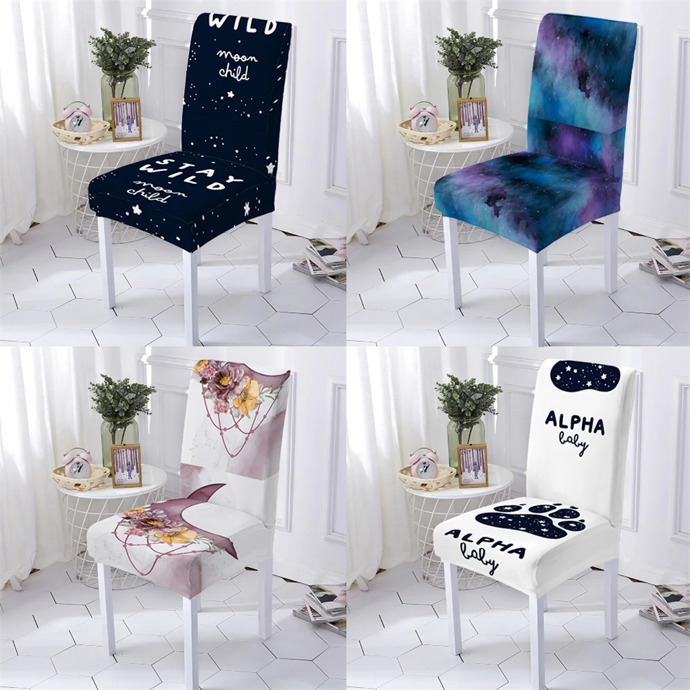 

Space Style Chair Cover Stretch Chair Covers Elastic Dining Room Chair Covers Planet Moon Pattern Dining Chairs Cover Stuhlbezug