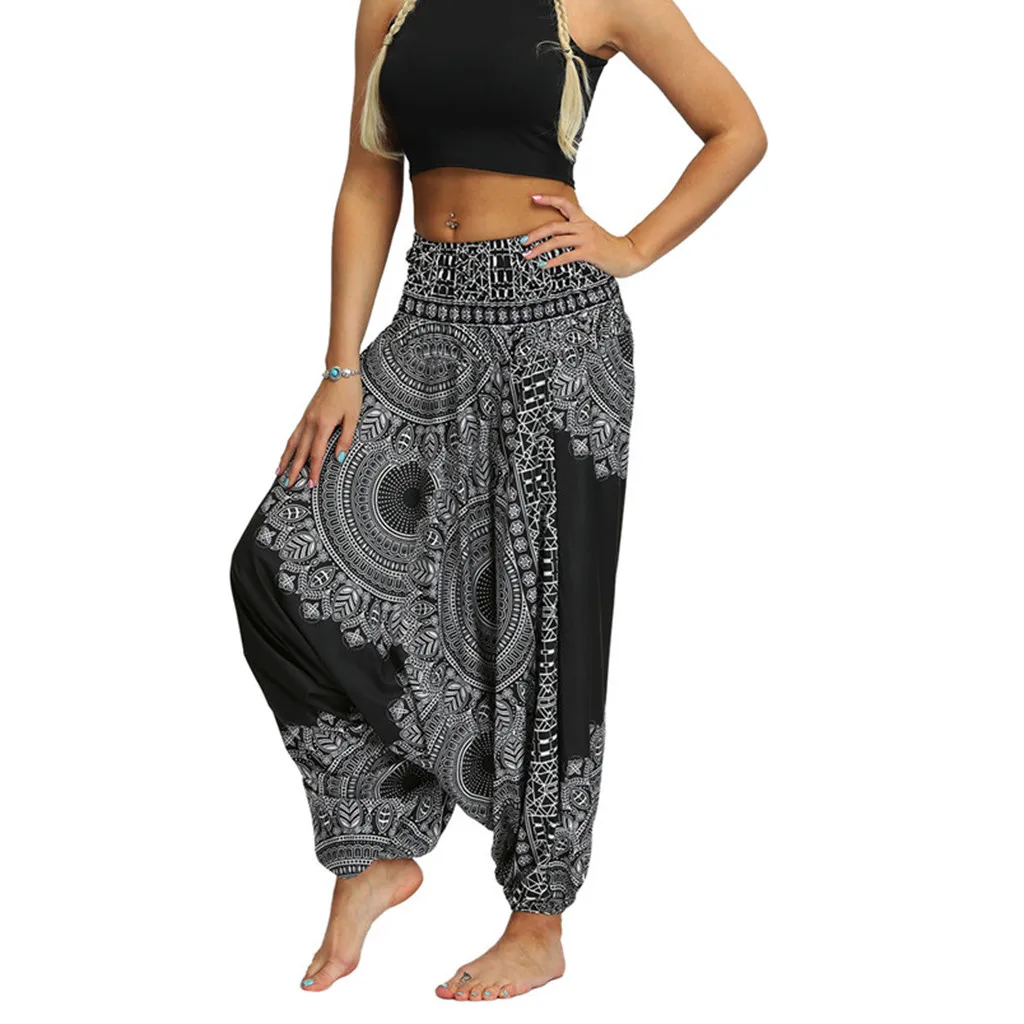 Pantalones harén de Aladino para mujer, pantalón holgado, Hippie, Tribal, bohemio, con estampado, Mono para mujer