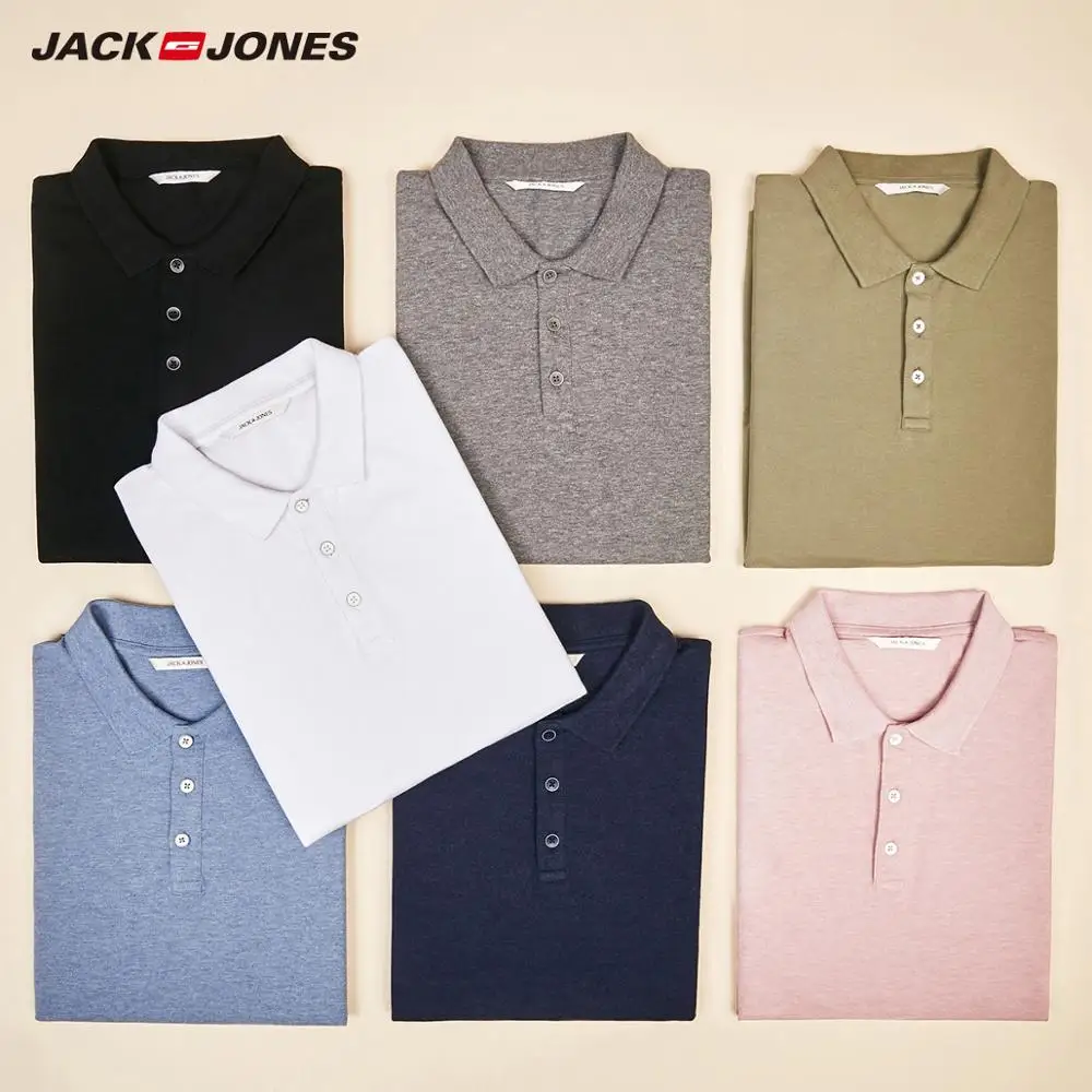 Goede Jackjones Mannen Effen Kleur Katoen Turn Down Kraag Polo Shirt Menswear 219106516