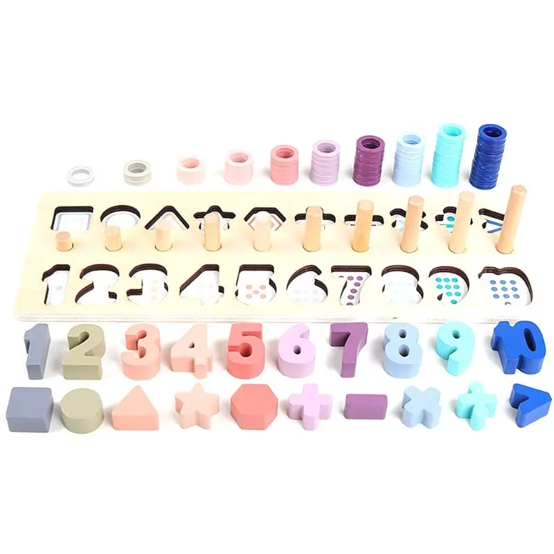 

Pikler Triangle Counting Shape Stacker Learning Tower Wooden Toy for Kids Age 3+