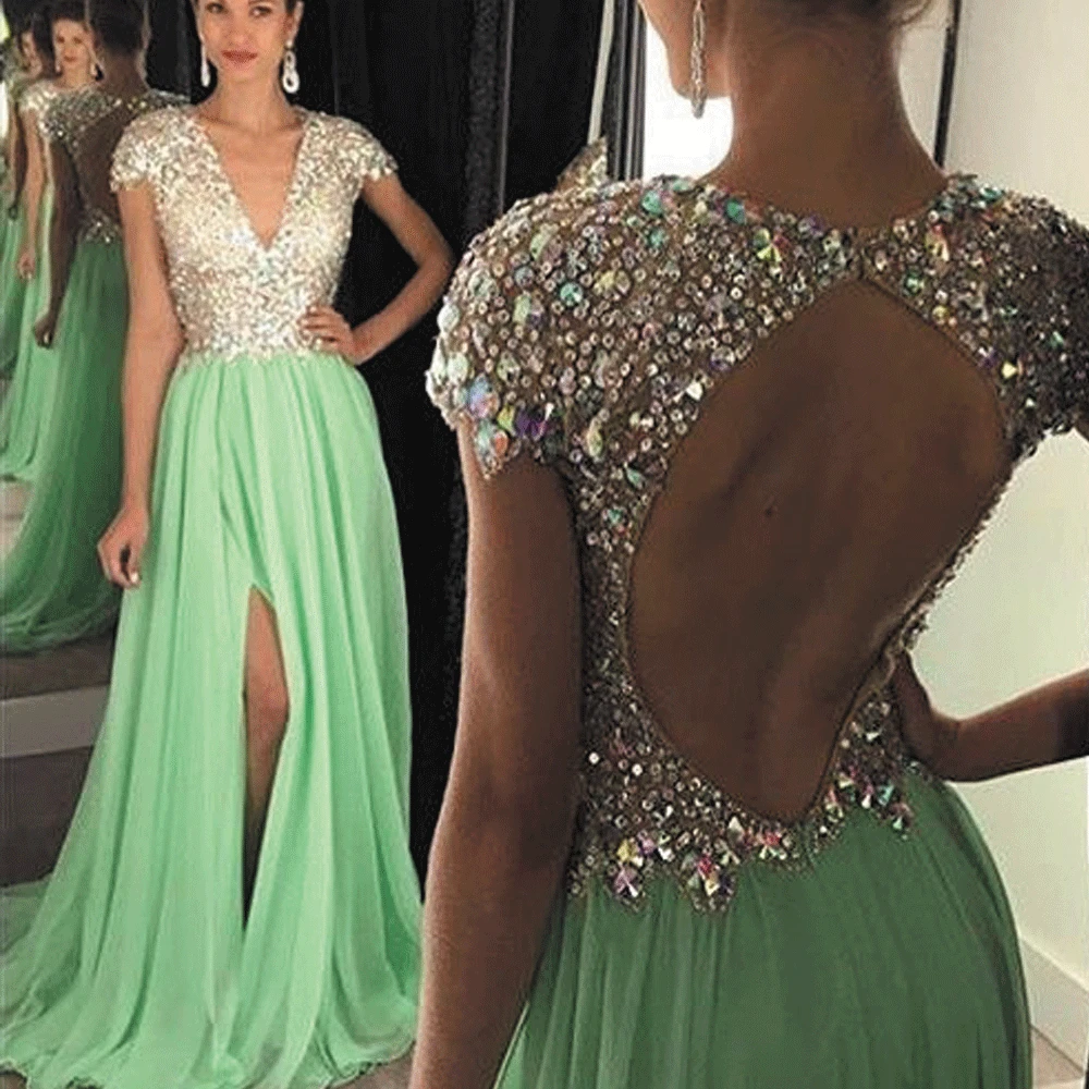 SuperKimJo-Vestido De verde menta, De gasa, con cuentas, manga casquillo, elegante, barato _ AliExpress Mobile