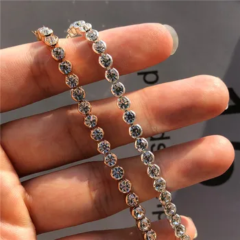 

Fashion 925 Silver Color Round White AAAAA Zircon Charm Bracelet Silver Wedding Party Engagement Bracelets For Women Jewelry