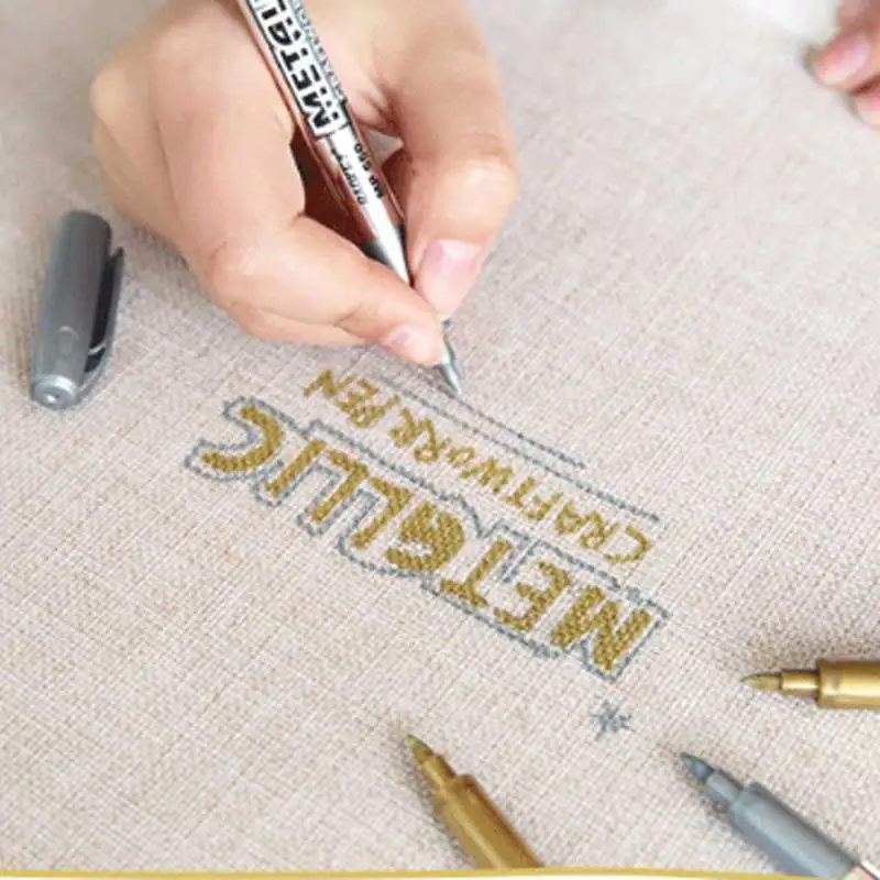 1 Pcs DIY Metal Waterproof Permanent Paint Marker Pens Gold and Silver 1.5mm Student Supplies Craftwork Pen Art painting marker markers paint art