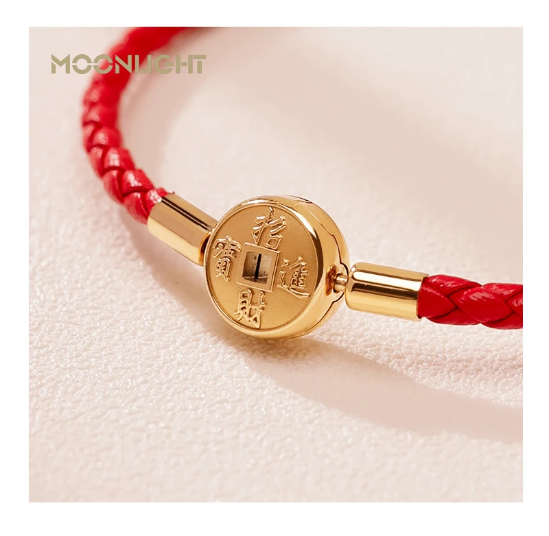 MOONLIGHT 2021 Gold Color Coin Bracelet For Women Genuine Leather Lucky Get Rich Red Bracelets Fashion Jewelry Birthday Gifts