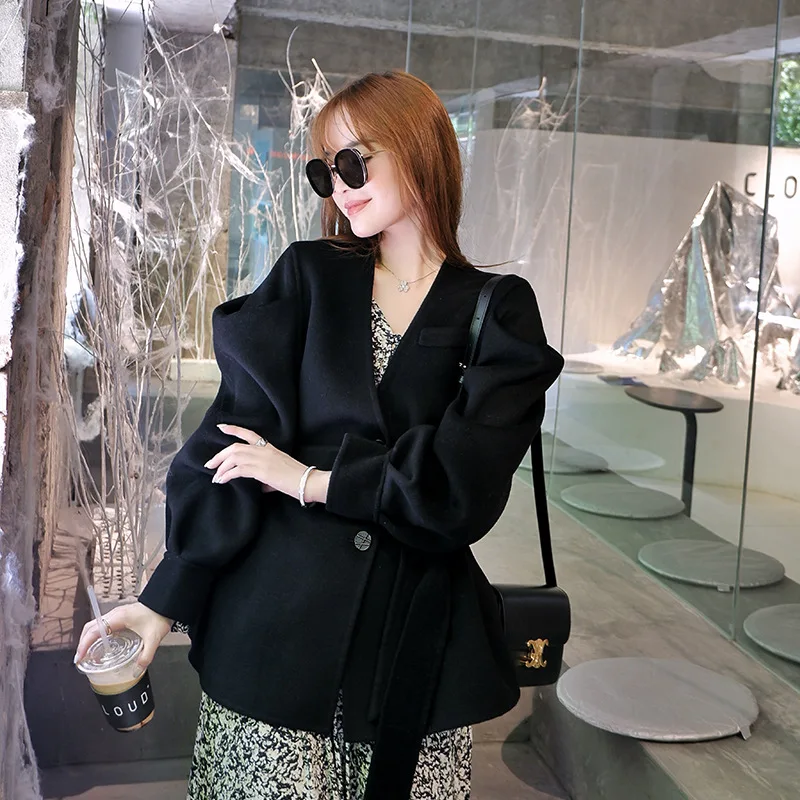 

"Afeiona" 20 Autumn Loose Women's Laziness-Style Handmade Double-Sided Ni Wool Overcoat Structure Design Coat
