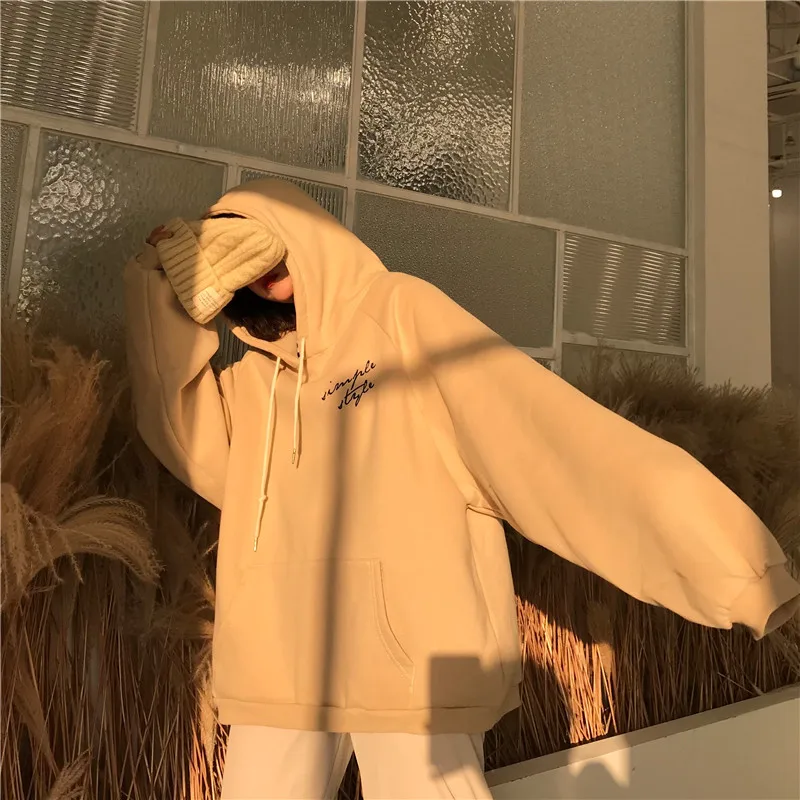 Толстовки Mulheres Inverno Elegante Na Moda Lazer Com Capuz Sólida pulont Das Mulheres Estudantes Carta Impresso Manga Comprida C