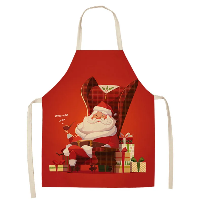 Фартук для взрослых с рисунком Санта-Клауса, рождественские подарки для детей, хлопковый льняной нагрудник, кухонная принадлежность, инструменты для уборки дома