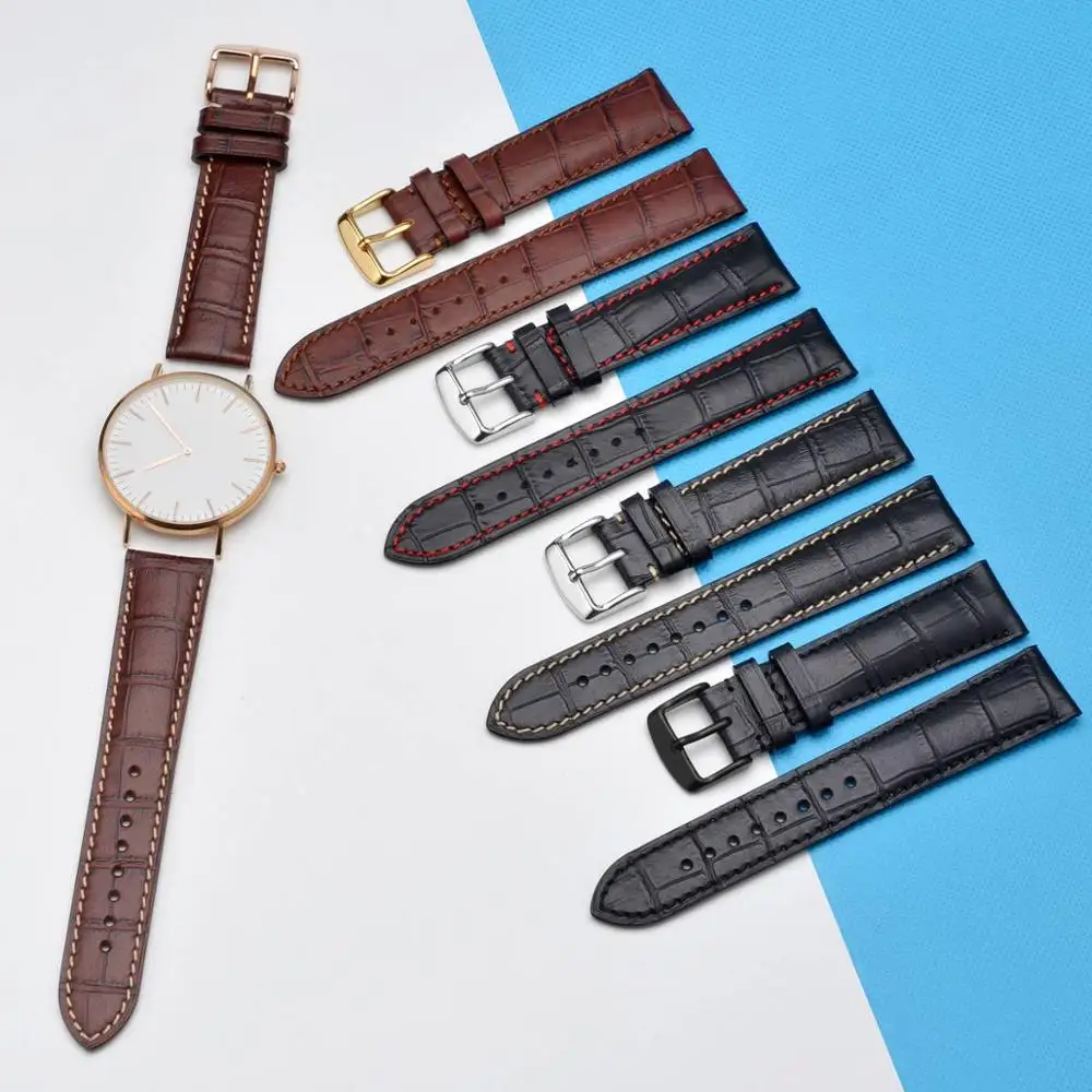 BISONSTRAP Alligator Embossed Cowhide Leather Watch Strap 14mm 18mm 19mm 20mm 21mm 22mm Watchband Watch Accessories for Men and
