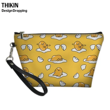 

Thikin Cute Yellow Lazy Eggs Print Women Cosmetic Case for Makeup Travel Organizer Make Up Pouch PU Zipper Cosmetics Suitcases