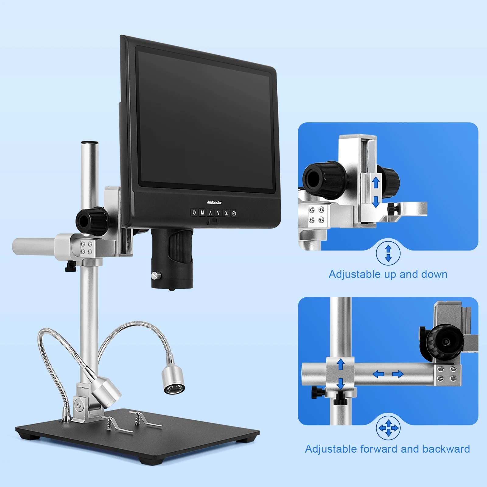 Andonstar AD249M Digital Microscope with 3 lens10 Inch Adjustable LCD Display for Soldering  1080P electronic video microscope images - 6