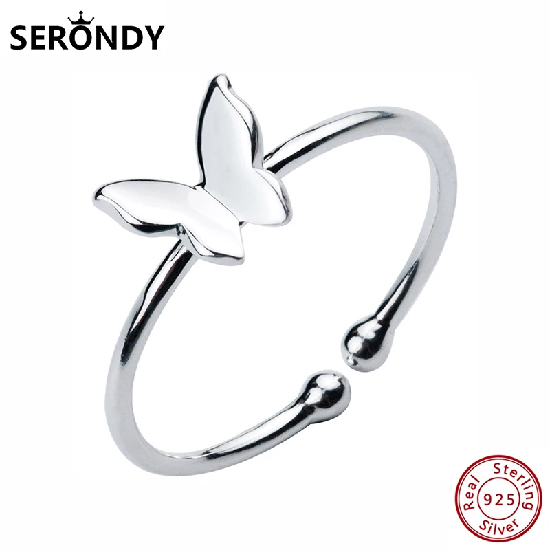 

SERONDY Butterfly Open 925 Sterling Silver Rings For Women Fashion Jewelry 2020 Female Original Girls Unusual Korean JZ10814