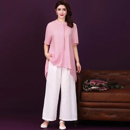 

2019 Spring Summer New Feminine Style Female Wide Legged Trousers Work Wear Travel Elegant Romantic Casual Loose Two Piece Dress