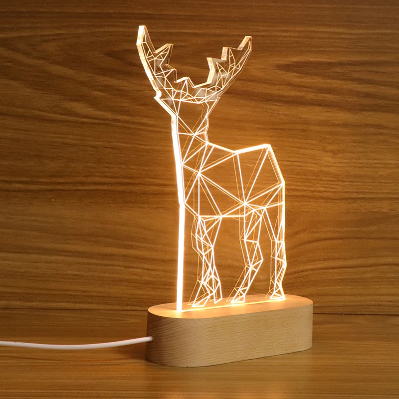 Горячая 3D олень Led рождественское ночное освещение 3D олень лампа