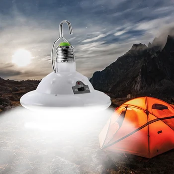 Originele Draagbare Solar Camping Lamp Led Gloeilamp 5 Helderheid Niveau Outdoor Camping Wandelen Reizen E27 Base Emergency Lamp
