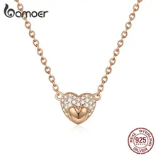 Bamoer короткое ожерелье в форме сердца для женщин, розовое золото, 925 пробы, серебро, любовь, ювелирные изделия, подарки для любимой,, Bijoux, новинка, BSN119
