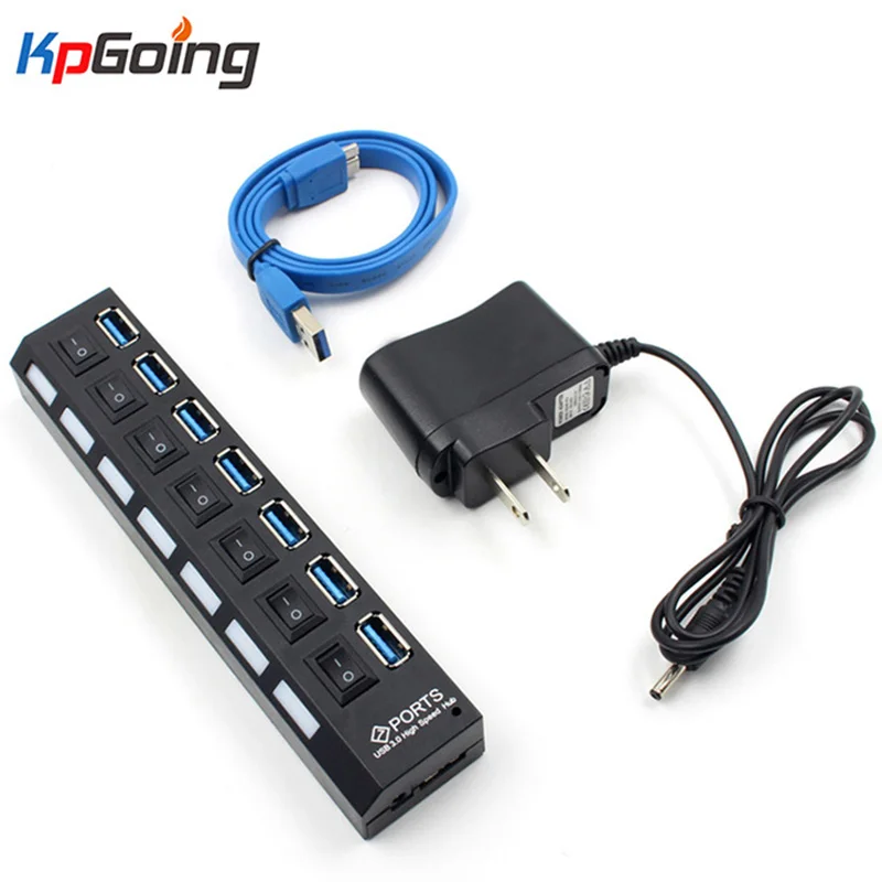 

USB HUB 3.0 7 Ports USB Splitter HUB Hub with Independent Power Switch USB Super High Speed Button USB3.0 HUB Hub for PC Laptop