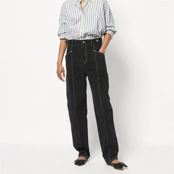 

Women Jeans 2019 Spring and Summer Clothes Boyfriend Style High Waist Jeans Black Loose Wide Leg Pants Trousers