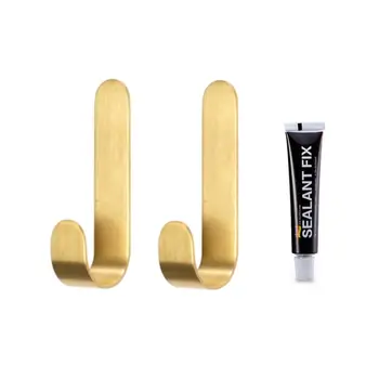 

J Shaped Brass Coat Hook Rack Metal Wall Mounted Towel Hanger for Home Bathroom