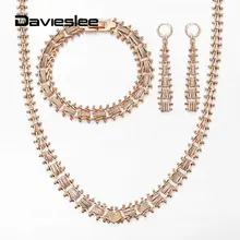 585 набор украшений для женщин из розового золота, Геометрическая цепочка, прядь, свадебная мода, ювелирное ожерелье, комплект браслета и серег LCS12