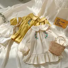 Г., корейский стиль, платье с оборками и цветочным рисунком для девочек весенние хлопковые модные платья для маленьких девочек детская одежда от 1 до 7 лет