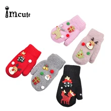Imcute Christmas Baby Gloves Kids Full Finger Mittens Toddler Winter Warmer Gloves Girl Boy Xmas Gifts Infant Wool Mittens 3-10T