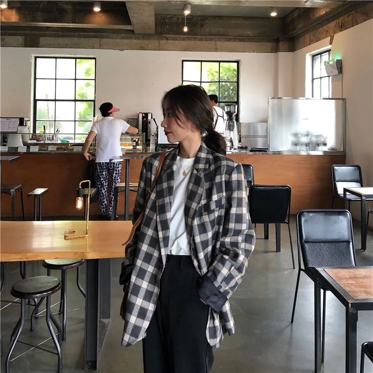 

Photo Shoot 2019 New Style C9466 Korean-style Loose-Fit CHIC Network Red Plaid Leisure Suit Coat