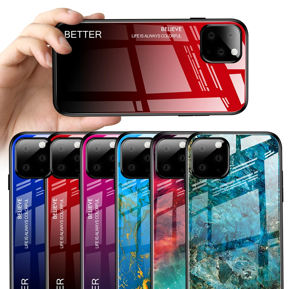 

Gradient Phone Case For iphone 11 Pro Max Colorful Tempered Glass Back Cover For iphone 11 Pro XR X 10 XS MAX 7 8 6 6S Plus Case