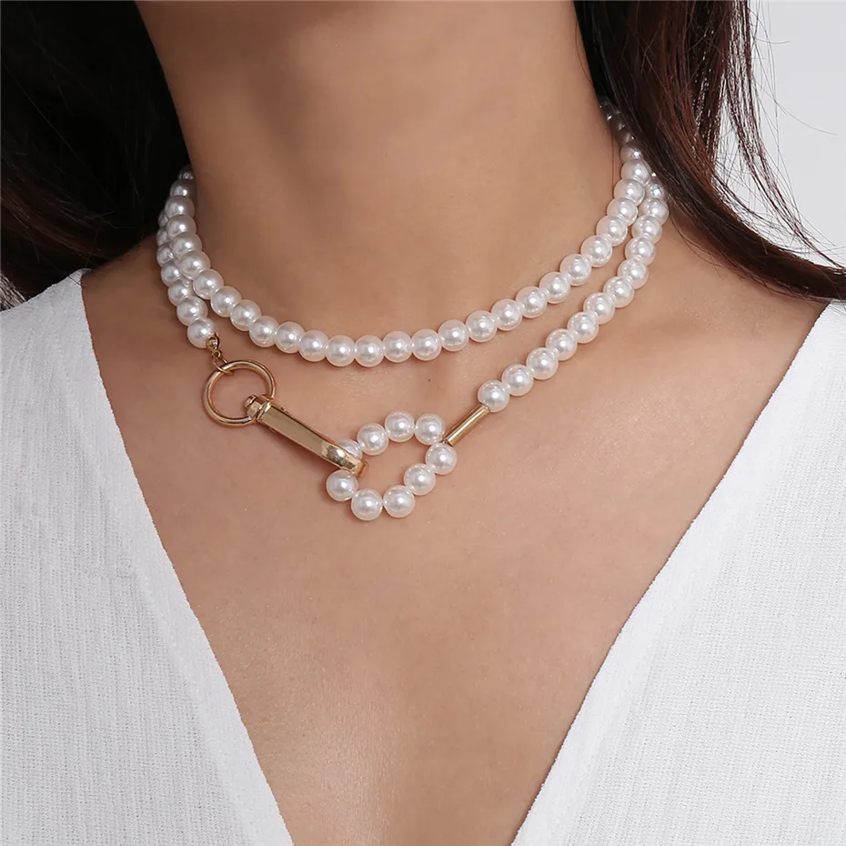 Lacteo, богемное ожерелье с искусственным жемчугом, цепочка для ключицы, колье для женщин, простое многослойное Очаровательное ожерелье, массивное ювелирное изделие