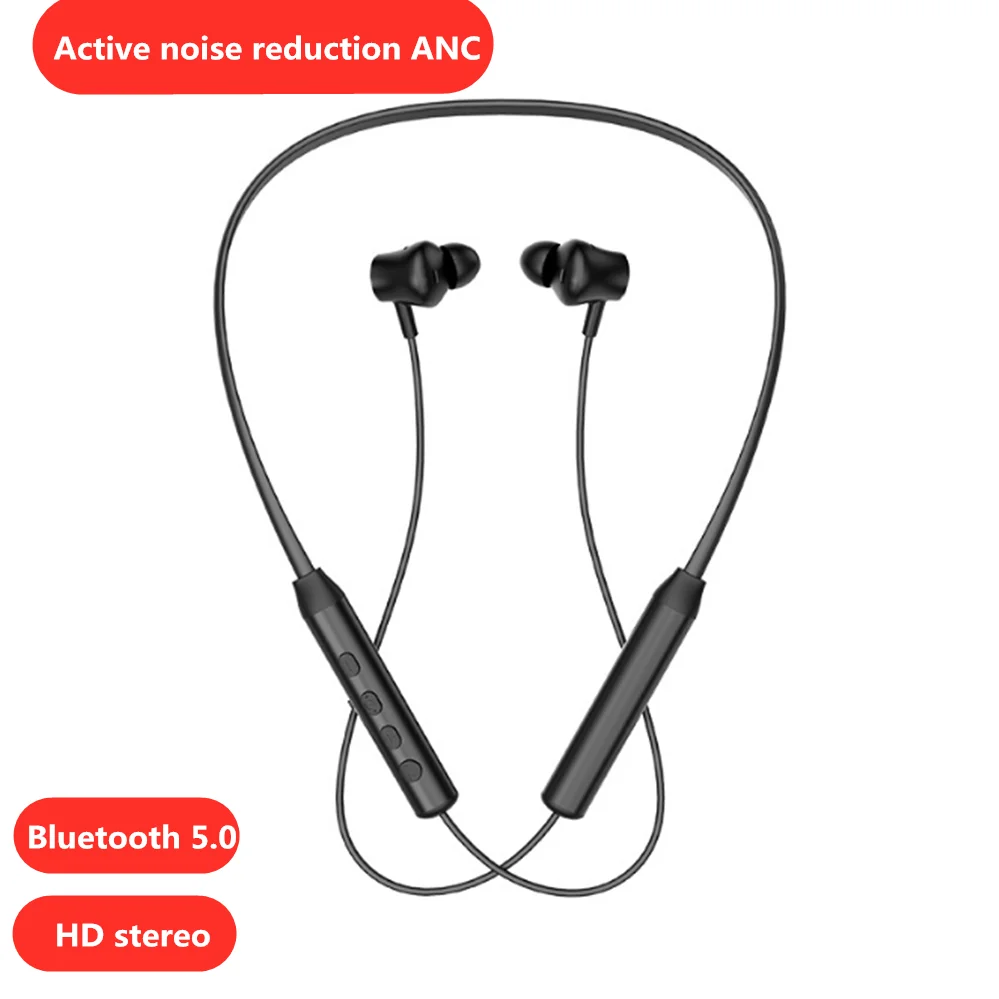 

ANC Active noise reduction Sport Wireless Headphone Bluetooth 5.0 Stereo bass Waterproof Headset Comfortable Earphone Outdoor
