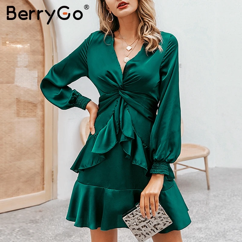 BerryGo уличная одежда сексуальное мини-платье с v-образным вырезом шифоновое