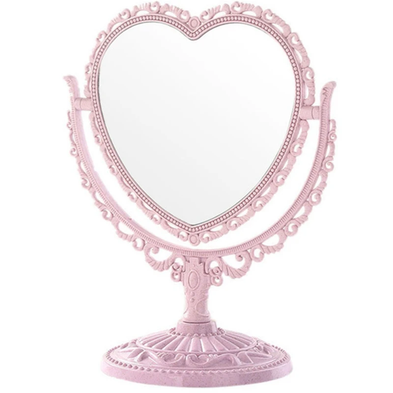 

Purple Makeup Mirror Heart Shape Rotatable Stand Table Compact Mirror Plastic Dresser Mirrors Cosmetic Tool 2 Sides