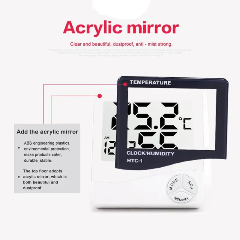 HTC-1 Mini Digital LCD Indoor Temperature Sensor Humidity Meter Thermometer Hygrometer Gauge Electronic Weather Station Clock