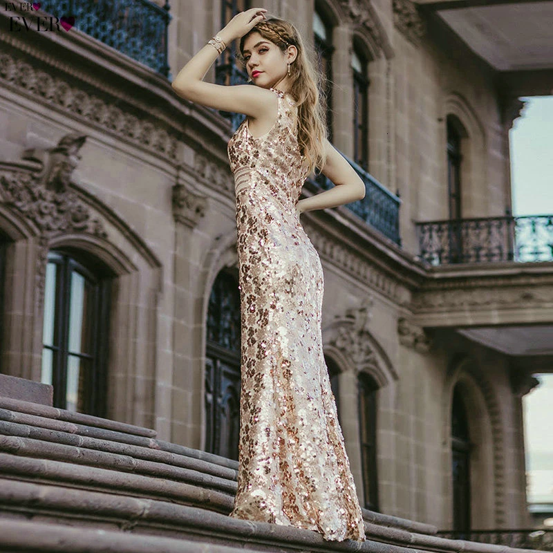 Блестящие Великолепные золотые вечерние платья с длинными рукавами EP07872, сексуальные элегантные вечерние платья в стиле русалки с блестками, Robe De Soiree