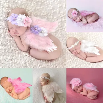 

Newborn Photography Props Costume Cute Angel Wings+Headband Photo Props Infant Baby Girls Boys Outfits Accessories