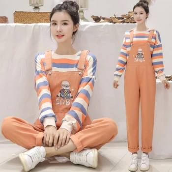 

2020 Fashion Women's Denim Jumpsuit Ladies Spring Loose Orange Jeans Rompers Female Casual Overall Playsuit and Cotton Tops Suit