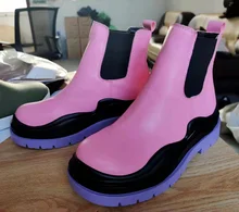 Senhoras da moda chelsea botas 2021 outono couro do plutônio deslizamento sobre botas curtas de salto baixo feminino grossas sola nua botas de fundo plano