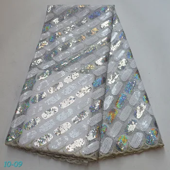 

Latest African Embroidery Tulle Lace Fabric 2019 High Quality French Milk Silk Lace Fabric With Sequins 5 Yards 02
