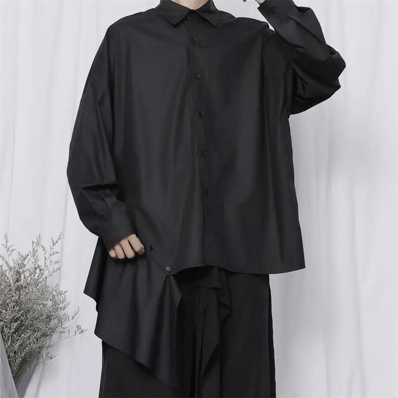 Men's Long-Sleeve Shirt Spring And Autumn New Japanese Yamamoto Style Asymmetric Hem Design Leisure Loose Large Size Shirt