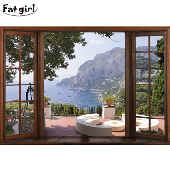 

Sale 5D DIY Diamond Painting Window scenery Rhinestones Pictures Diamond Mosaic Sea view and garden Decor Diamond Embroidery