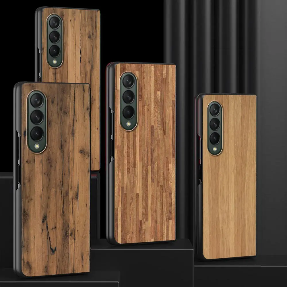 Custodia Per Telefono Movil Zfold4 Per Samsung Galaxy Z Fold 3 Custodia Protettiva Nera Cubre Hard Coques Z Fold 4 Cover Wood Texture Pattern