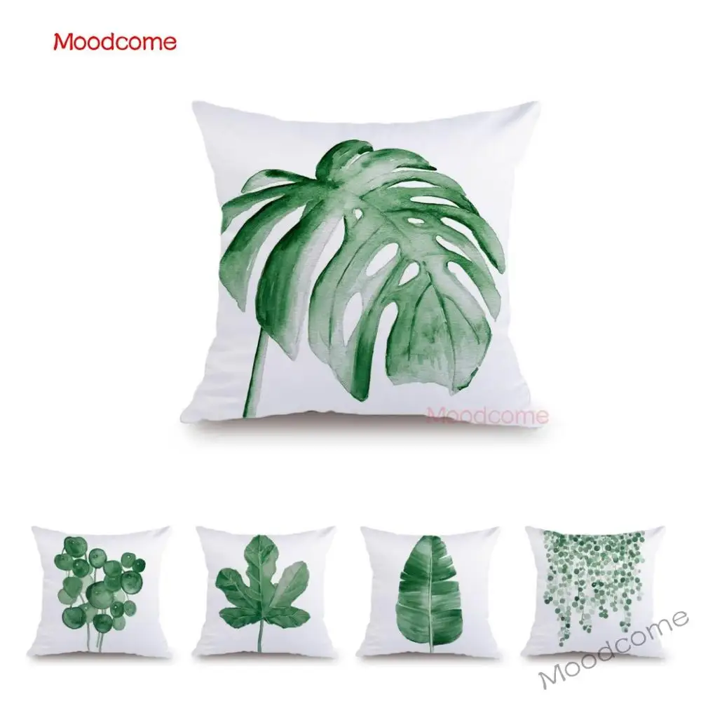 

Nordic White Velvet Green Plant Leaf Tropical Palm Art Sofa Decorative Throw Pillow Case Watercolor Ivy Leaf Art Cushion Cover