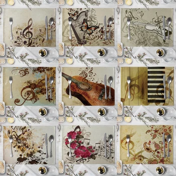 

Golden Note Pattern Placemat Coasters Cello Flower Dining Table Mat Cotton Linen Bowl Cup Mats kitchen Pads Home Decor