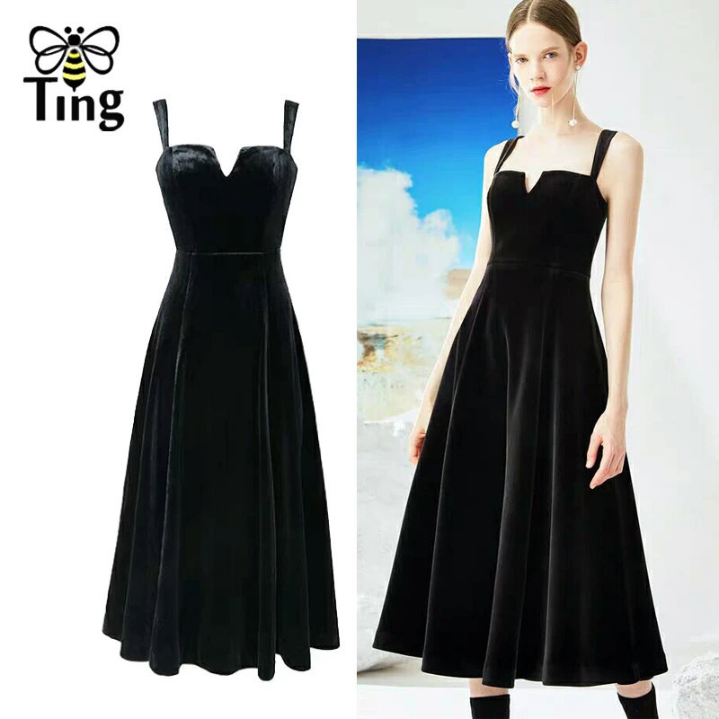 Tingfly elegante vestido de terciopelo de los 90 para mujer, elegante vestido de noche fiesta, largo por la rodilla, largo, brillante, para chica|Vestidos| AliExpress