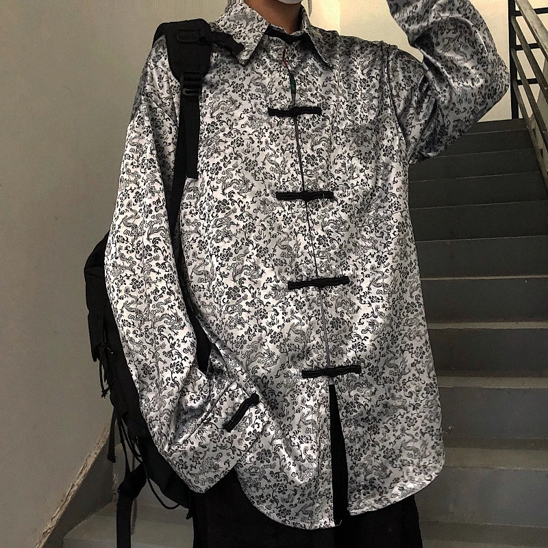 Женская блузка с принтом дракона династии Тан Harajuku BF Стильная Повседневная рубашка с длинным рукавом Женская Осенняя новая жаккардовая блуза для женщин