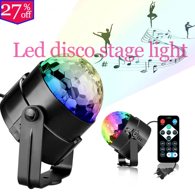 Remotely Controlled LED Voice-controlled Mini Crystal RGB Colorful Disco Stage Christmas New Year Wedding KTV Party Spin Lights