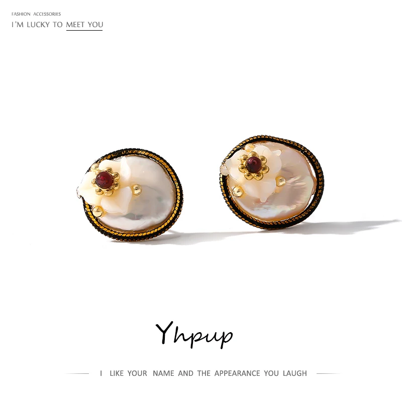 Yhpup, серьги-гвоздики с натуральным жемчугом, круглые, геометрические, в виде ракушки, цветок, элегантные, минималистичные, сережки oorbellen для женщин, вечерние, ювелирные изделия