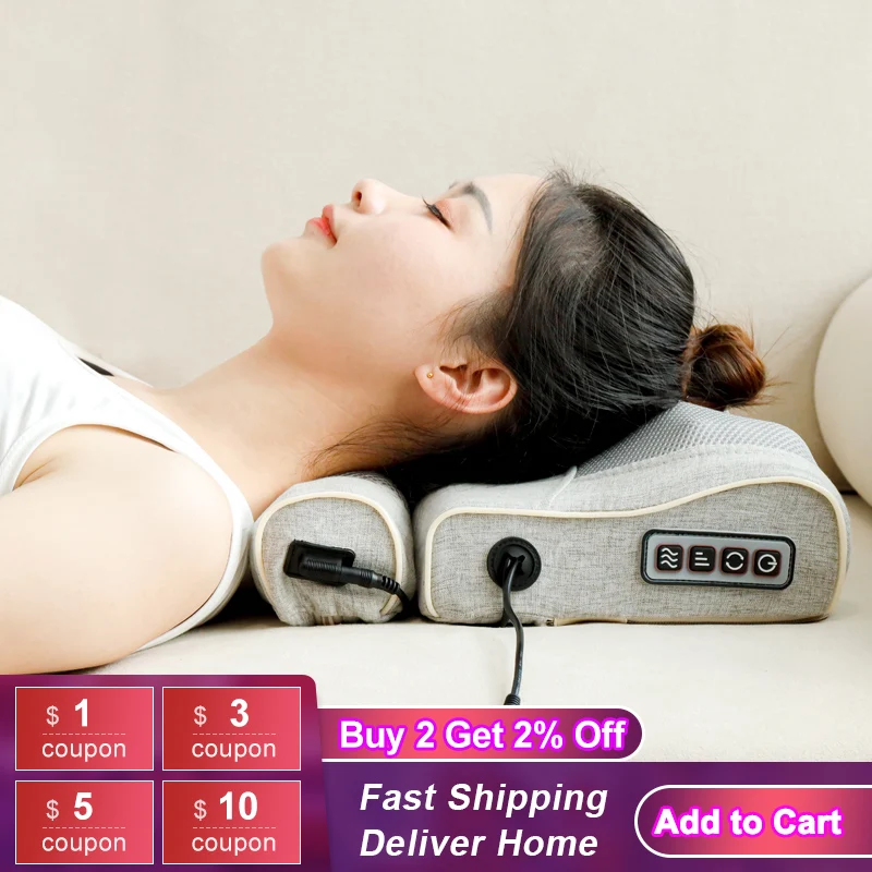 Neck Massage Pillow Electrical Cervical Traction Massager Wormwood Hot Compress Relief For Back Shoulder Pain Body Health Care