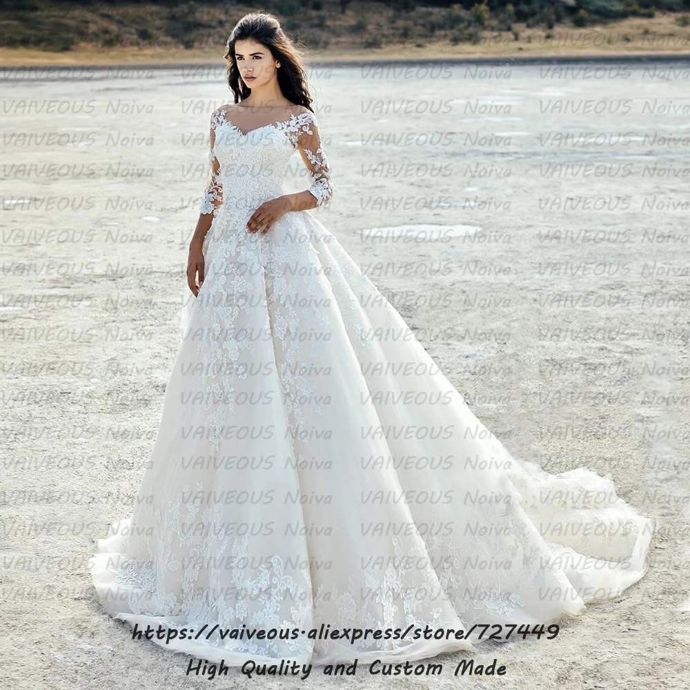 Trajes de novia элегантное кружевное Тюлевое свадебное платье трапециевидной формы свадебное сексуальное платье 3/4 длинный рукав Boho свадебный наряд robe mariee