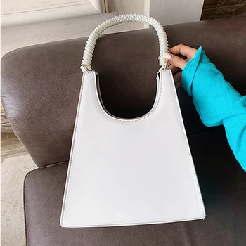 

Luxury Pearl handbag Small PU Leather Shoulder Bags For Women 2020 Solid Color women bag Female Travel Totes Hand bag